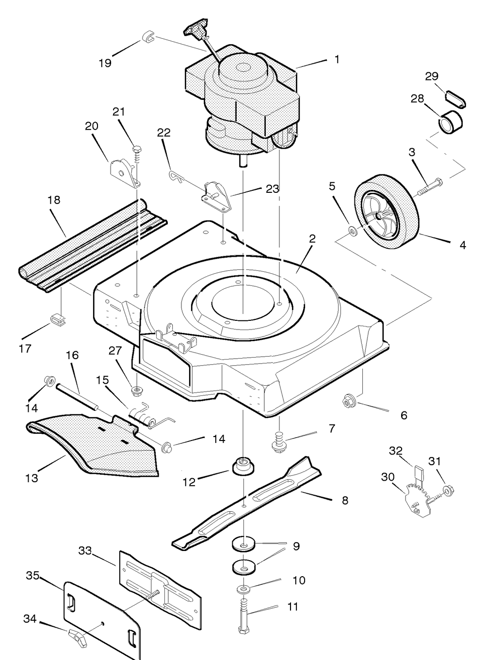 Mower Housing Assembly Diagram and Parts List for 22255X7D 1996 Briggs and Stratton Lawn Mower